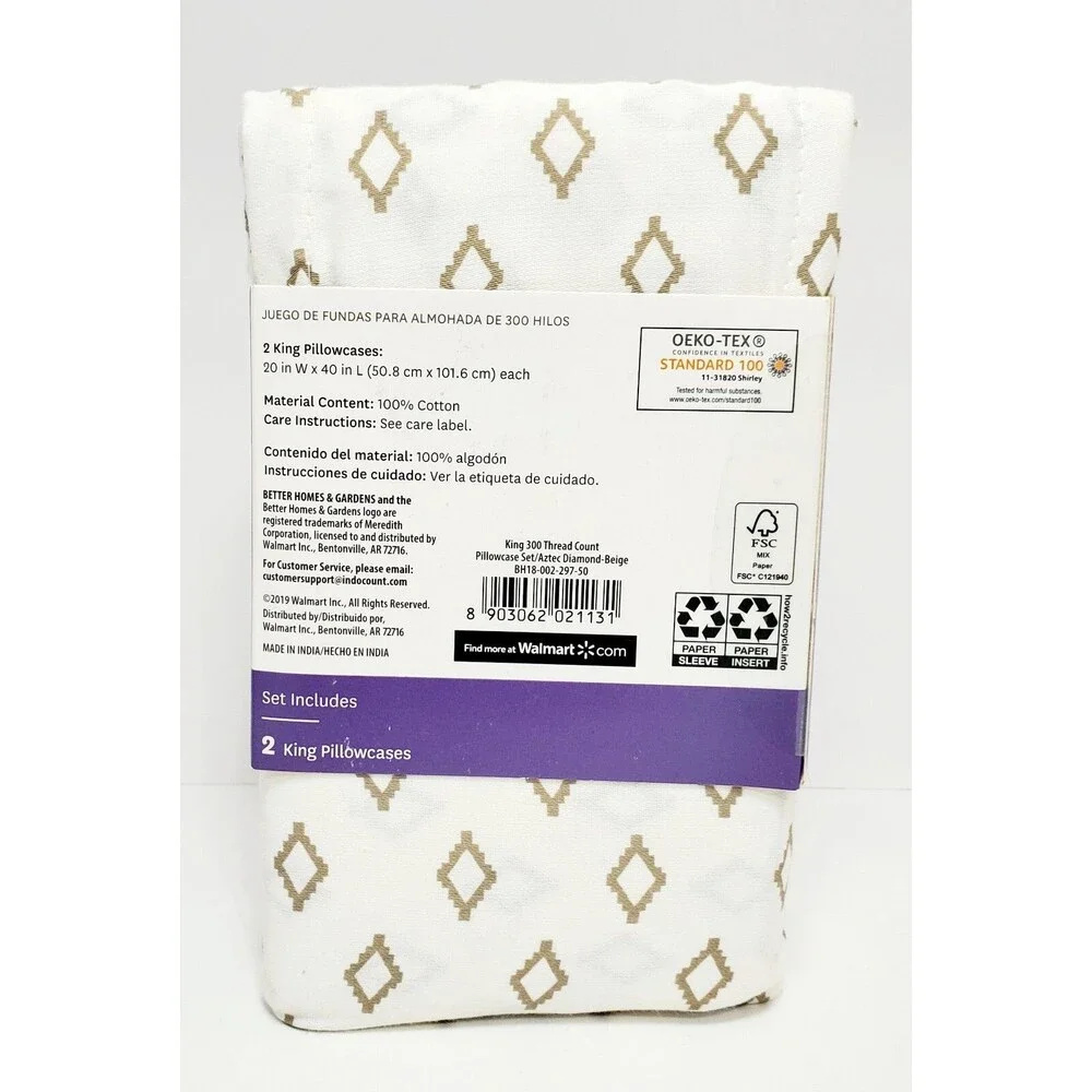 Better Homes & Gardens King Pillowcase Set 100% Cotton 300 Thread Count New